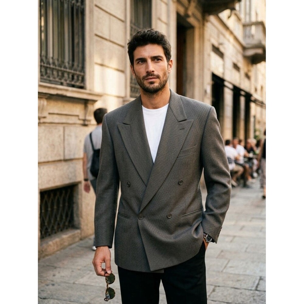 Vtg Giorgio Armani Le Collezioni Blazer Mens 40S Double Breasted Pure Wool Italy